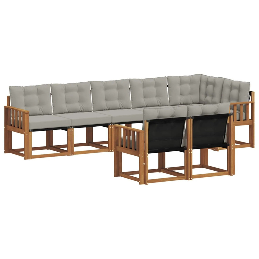 vidaXL Outdoor-Sofagarnitur 8-tlg. in L-Form aus Akazienholz mit Textilene und Kissen, Hellgrau - Bild 2