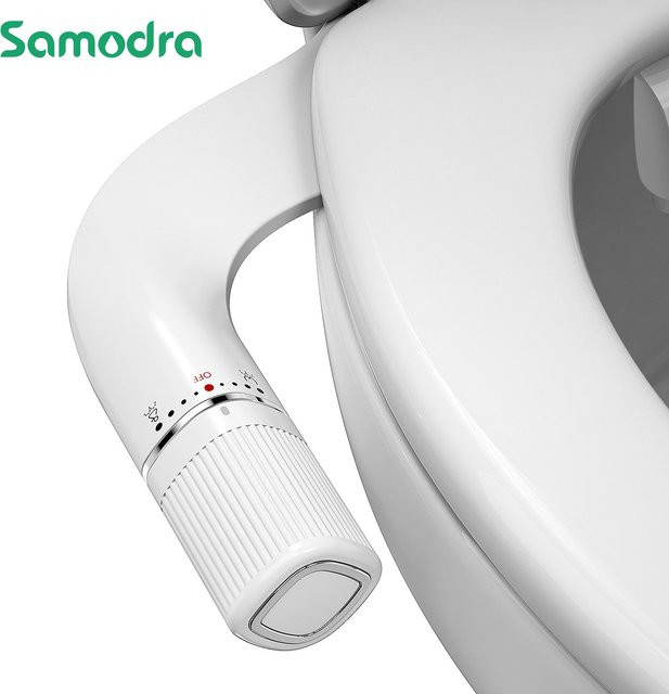SAMODRA Bidet Toilettenaufsatz mit Doppeldüsen und einstellbarem Wasserdruck in Weiß mit Messing-Einlass - Bild 1