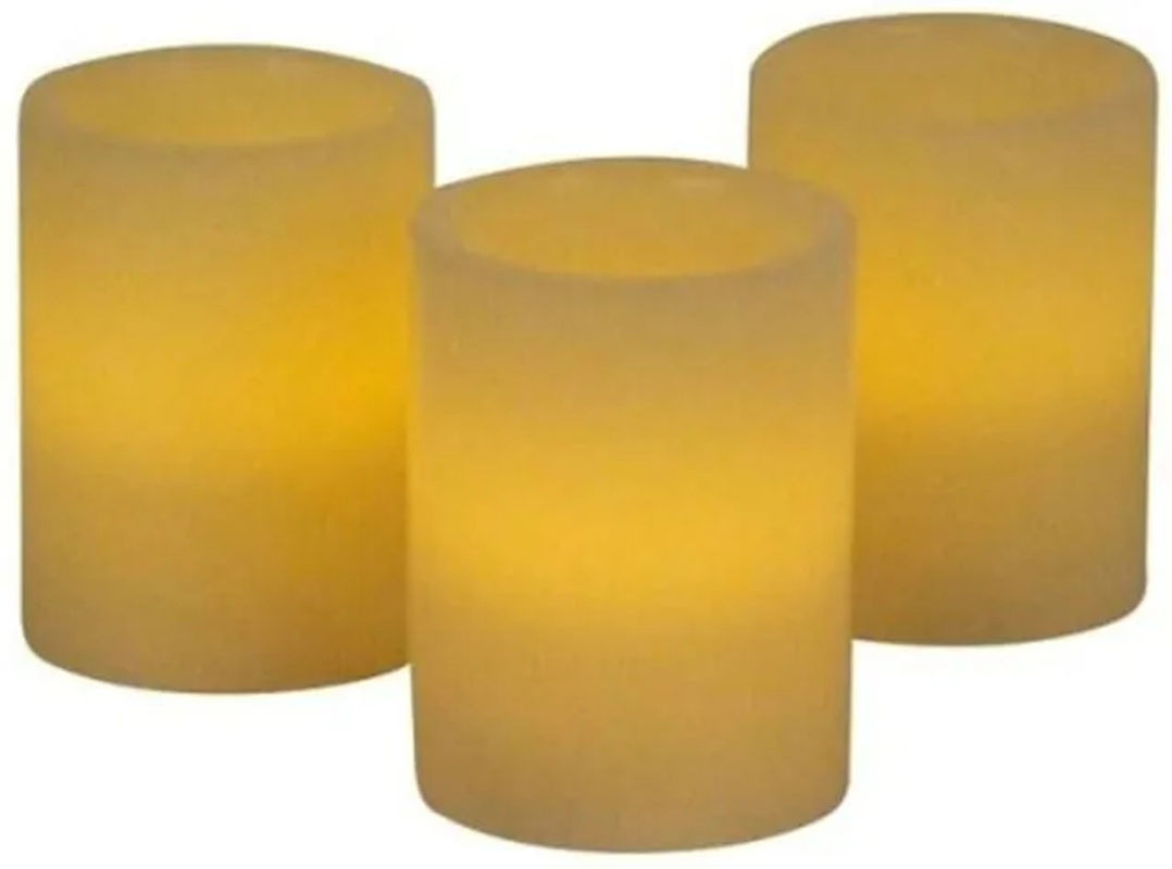 Buri LED Stumpenkerzen 3er-Set in Creme, Elektrische Zylindrische Deko-Wachskerzen, Durchmesser: 7,5 cm, Höhe: 10 cm - Bild 1