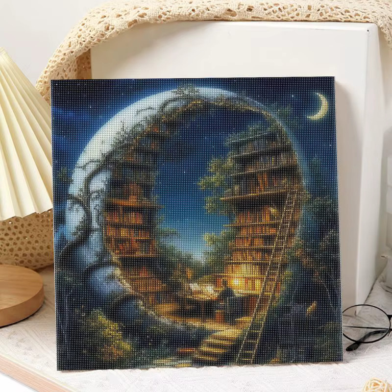 CHENISTORY Diamond Painting Mond-Bibliotheks-Motiv als quadratische Diamant-Stickerei in Multicolour zur Heimdekoration - Bild 3