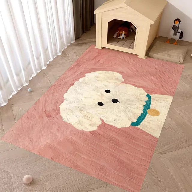 VIKAMA Rutschfeste Bodenmatte für Hunde und Katzen mit Welpen-Motiv in Pink, wasserdichte Futtermatte und Schlafunterlage - Bild 1