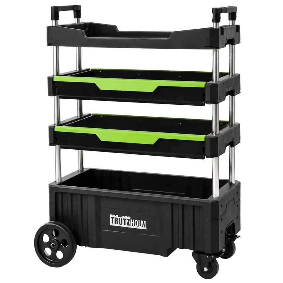 TRUTZHOLM Montagewagen klappbar mit 4 Ablagefächern, B/T/H: 67,5 x 40 x 95 cm, Traglast 80 kg, Schwarz/Grün - Bild 2
