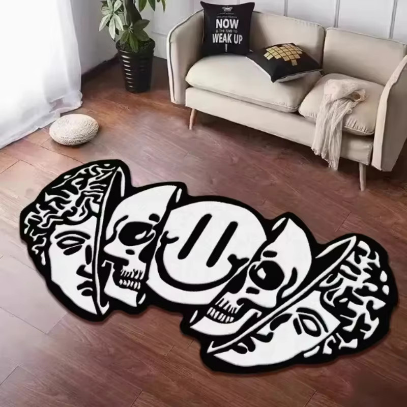 VIKAMA Totenkopf Bodenmatte in Schwarz, rutschfeste und verschleißfeste Dekomatte mit Grafikdesign, B: 90,0 cm, T: 50,0 cm - Bild 5