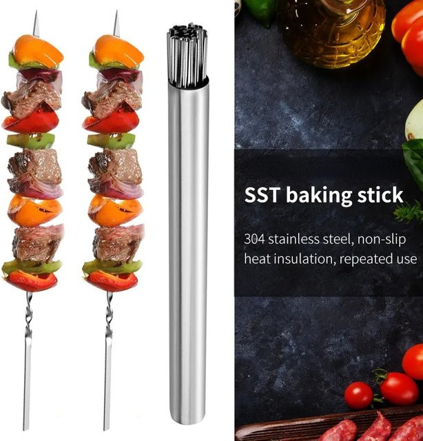 Halojaju Edelstahl Grillspieße Set, Silber, Runde BBQ Kebab Spieße für Camping und Picknick - Bild 1