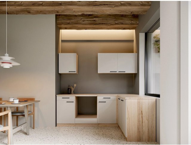 Respekta Merle L-Leerblock Küchenschrank in Kaschmir, Breite: 220 cm, Höhe: 172 cm, Tiefe: 200 cm - Bild 1