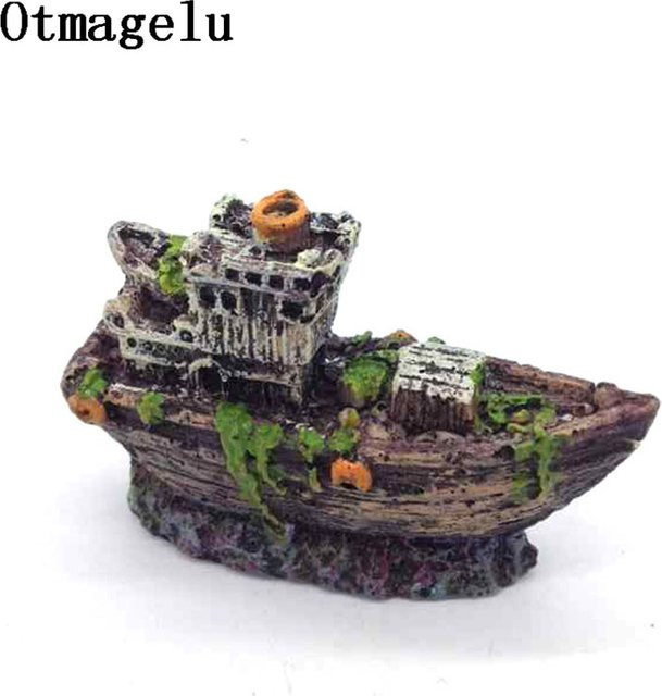 Otmagelu Aquarium Mini Schiffswrack Dekoration in Braun als Piratenschiff Ornament für Fische - Bild 1