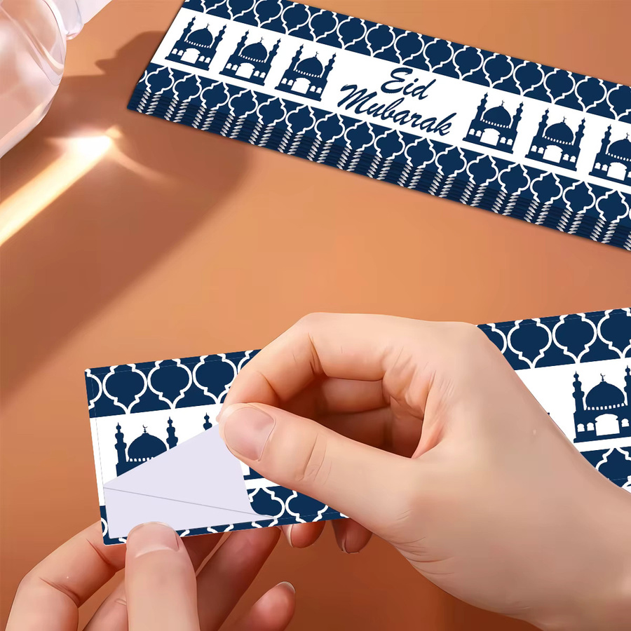 20 Stück Eid Mubarak Wasserflaschen-Aufkleber in Blau, selbstklebende Etiketten für islamische Partydekoration und Geschenke - Bild 4