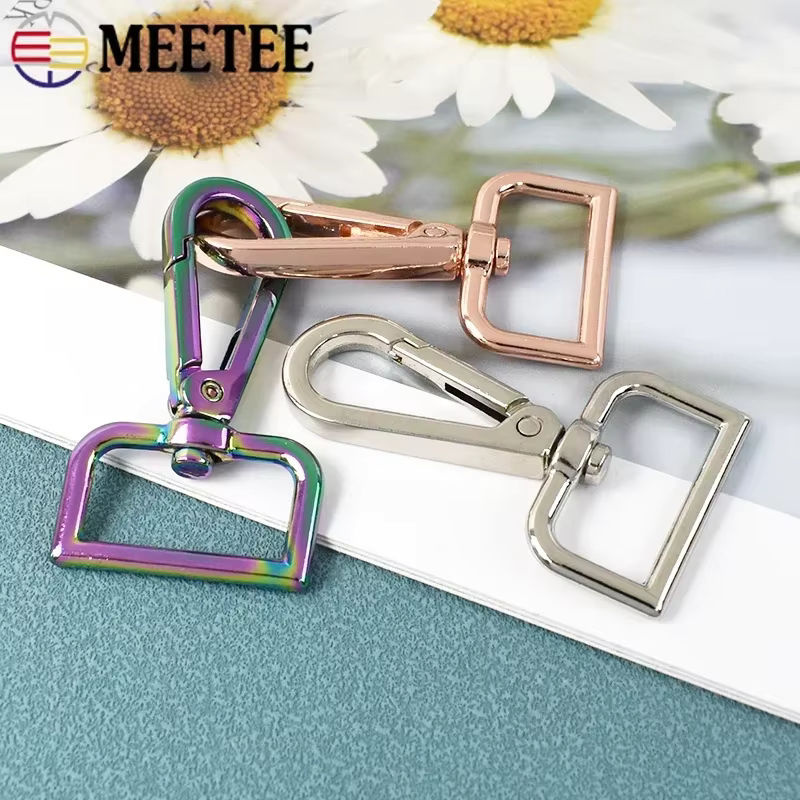 Meetee Metall-Karabinerhaken Set mit Drehverschluss und Schnallen für Taschen und Schlüsselanhänger, Schwarz und Mehrfarbig, Größe: 16 bis 50 mm - Bild 4
