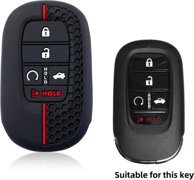 Silikon Autoschlüssel Hülle in Schwarz für Honda Accord, Civic, HR-V, CR-V, Pilot und Sport SI mit Schlüsselanhänger - Bild 1