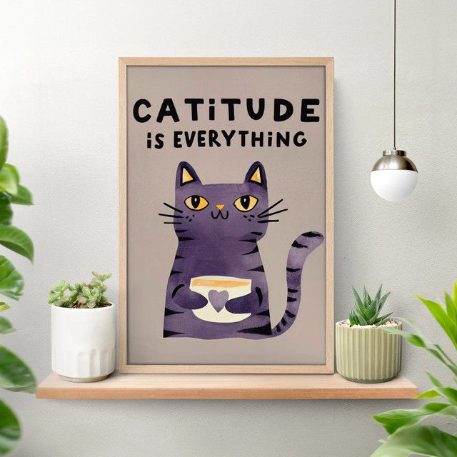 Motivationsposter mit Katzen-Zitat Katitude ist alles in Schwarz als Wandkunst für Kinder - Bild 1