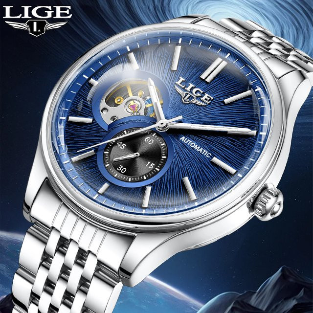 LIGE Armbanduhr, Automatik, Edelstahl, Blau, Herren - Bild 1