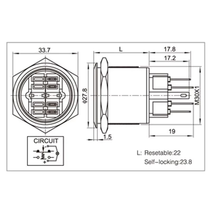 ELECAPITAL LED Push Button Schalter aus Edelstahl mit Power Symbol, wasserdicht, Farbe: Silber/Gelb, Durchmesser: 30 mm - Bild 3