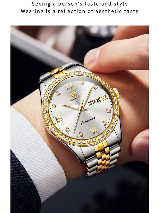 OLEVS Herrenuhr, Automatik, Edelstahl, Bicolor, Diamant, Herren - Bild 6