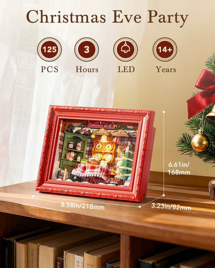 Rolife Christmas Eve Party 3D LED Diorama Holzpuzzle-Set für Erwachsene, Multicolor, Wandmontage oder Tischdekoration - Bild 4