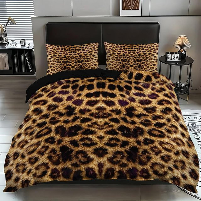 Flylo Bettwäsche-Set mit Leopardenmuster in Rosa und Braun, 3-teilig aus Polyester, B/H: 200 x 200 cm - Bild 1