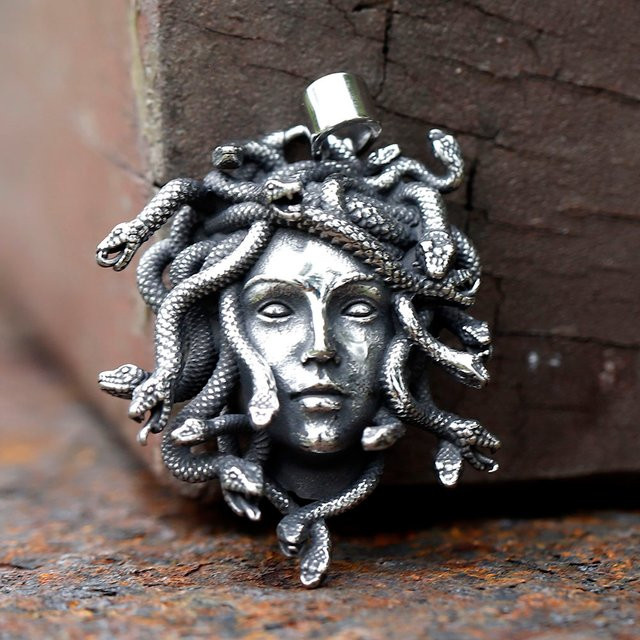 Halskette Medusa Anhänger, Edelstahl, Silber, Herren, Vintage - Bild 1
