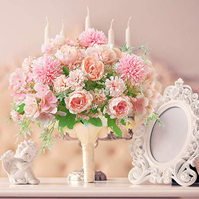 ZQCY Künstliche Blumen Set aus Seide mit Pfingstrosen und Hortensien in Grün und Pink für Hochzeiten und Dekorationen - Bild 1