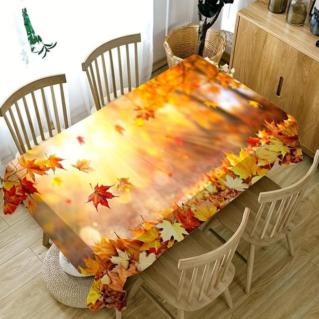Wasserdichte rechteckige Tischdecke Herbstlandschaft von JINGYUE Pet, Mehrfarbig, B: 100 cm, L: 160 cm - Bild 1