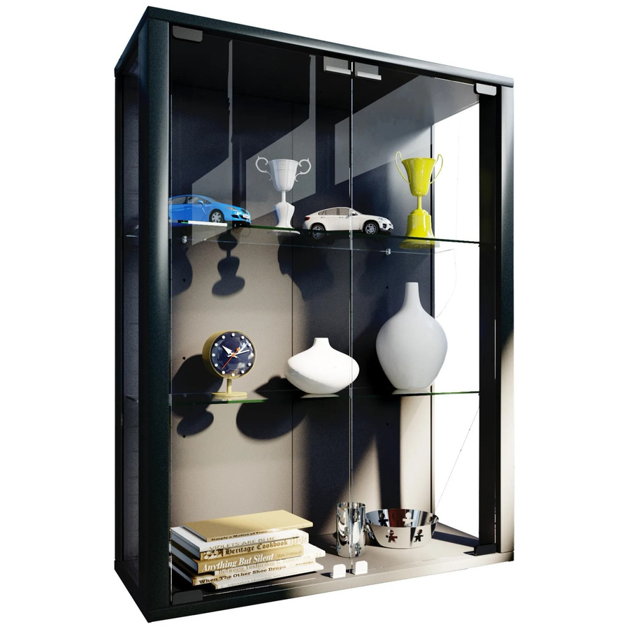 VCM Wandvitrine Udina M in Schwarz mit ESG-Sicherheitsglas und Glastüren, H x B x T: 80 x 60 x 25 cm - Bild 3