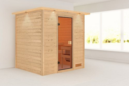 KARIBU Sauna Pirita aus nordischem Fichtenholz für 3 Personen, beige, B/T/H: 224 x 184 x 191 cm - Bild 1