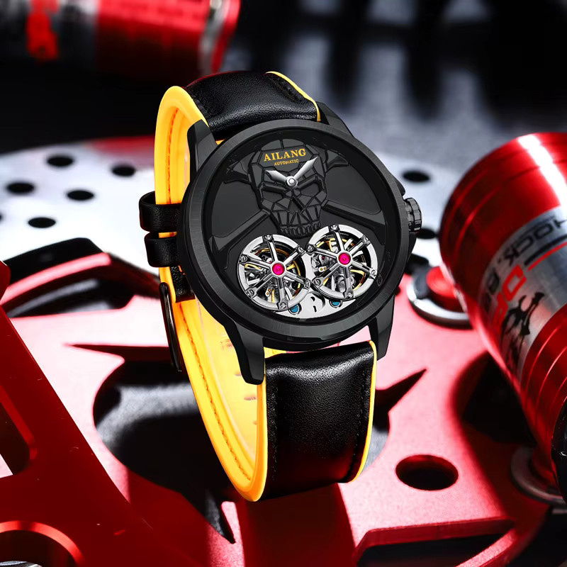 AILANG Armbanduhr, Automatik, Punk, Roségold, Leder, Herren - Bild 3