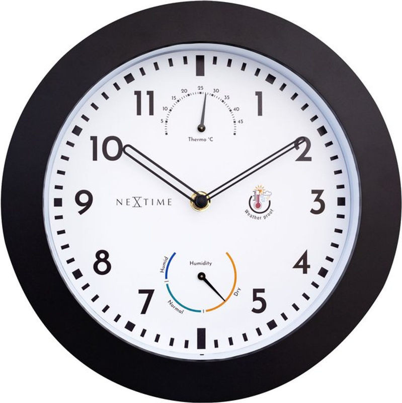 Nextime Wanduhr Daisy in Schwarz mit integriertem Thermometer und Hygrometer, rund, Durchmesser: 25,5 cm - Bild 1