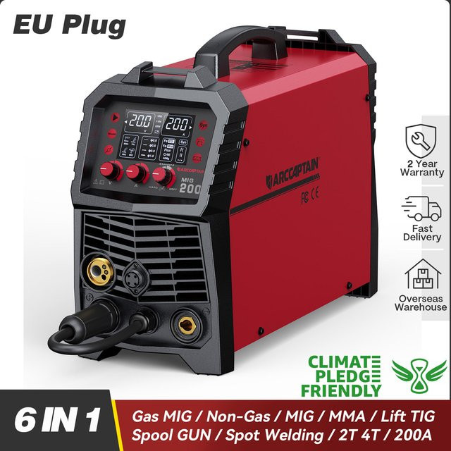 ARCCAPTAIN MIG200 6-in-1 MIG-Schweißgerät mit 220V 200A Inverter IGBT Technologie für MMA, Lift TIG und Gas/Gaslos MIG 2T/4T - Bild 1