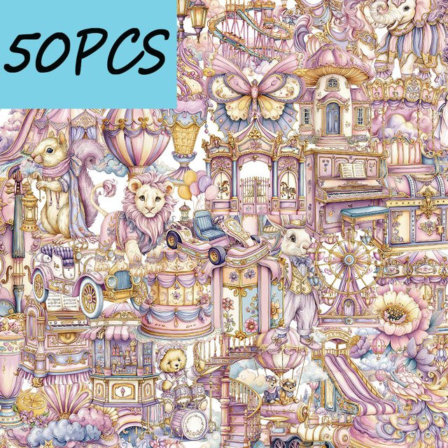 50 wasserfeste PET-Aufkleber aus der Dream Amusement Park-Serie in Multicolour zum Dekorieren von Mobiltelefonen, Tagebüchern und Computern - Bild 1