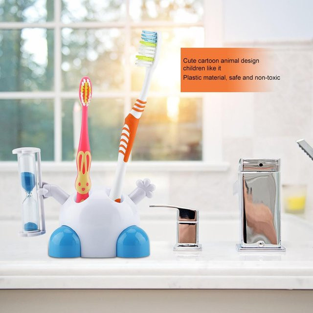 Zahnbürstenhalter für Kinder mit 3 Minuten Sanduhr Countdown-Timer von mfySpace in Blau und Beige - Bild 1