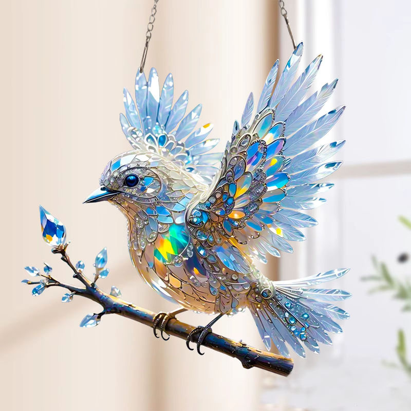 Hängender Sonnenfänger aus Acryl in Blau und Mehrfarbig mit Bluebird-Motiv zur Dekoration von Fenstern und Wohnzimmern - Bild 4