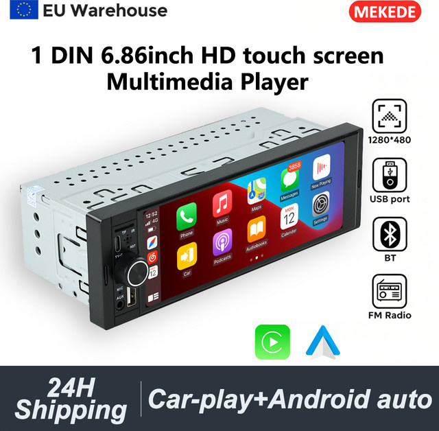 MEKEDE Universal Autoradio mit 6,86 Zoll HD-Touchscreen, Wireless Carplay und Android Auto, Bluetooth, MP5 Multimedia-Player, Schwarz - Bild 1