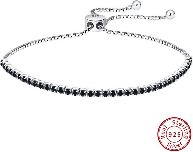 Tenniskette 925 Silber, Zirkonia, Schwarz, Damen - Bild 1