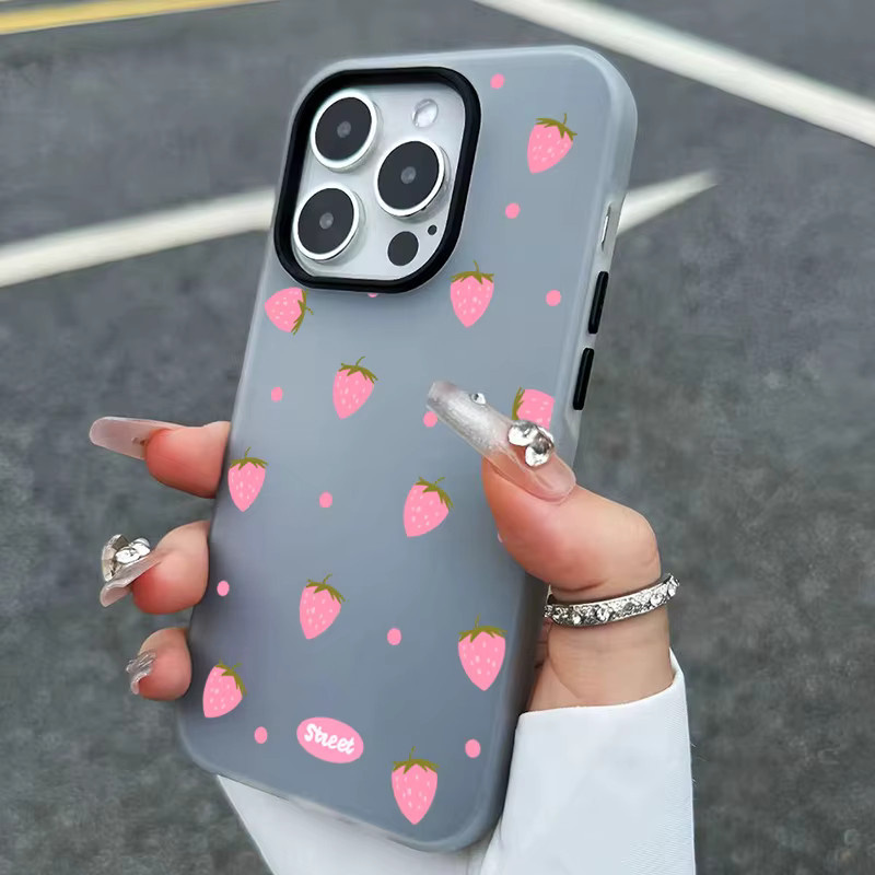 Handyhülle mit süßem Erdbeer-Muster für Apple iPhone 17 16 15 14 13 12 11 Pro Max Air und iPhone 7 8 Plus X XS XR SE in Rosa und Rot - Bild 1