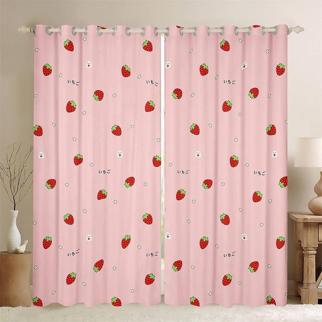 Yiran Furniture Sonnenschutz Vorhänge mit 3D Rosa Blume und Erdbeerdesign, 2er Set, semi-transparent, Farbe: Rosa, B: 100 cm, H: 130 cm - Bild 1
