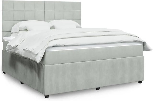 vidaXL Boxspringbett mit Matratze in Hellgrau aus Samt mit USB-Ladeport und Unterbettbeleuchtung B/T: 180 x 200 cm - Bild 1