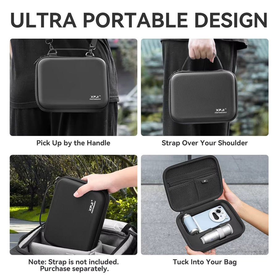 XFJI Aufbewahrungstasche aus PU-Leder in Schwarz, sturzsichere Hartschalen-Handtasche für das VIVO X300 Pro Fotografen-Set-Zubehör - Bild 3