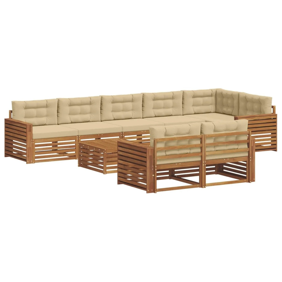 vidaXL Outdoor-Sofagarnitur 9-teilig in U-Form aus Akazienholz mit Kissen in Natur-Beige - Bild 2