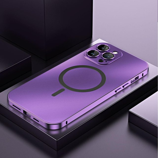 MagSafe Metall Schutzhülle für Apple iPhone 12 bis 16 Pro Max mit Aluminiumrahmen und Objektivschutz in Purple - Bild 1