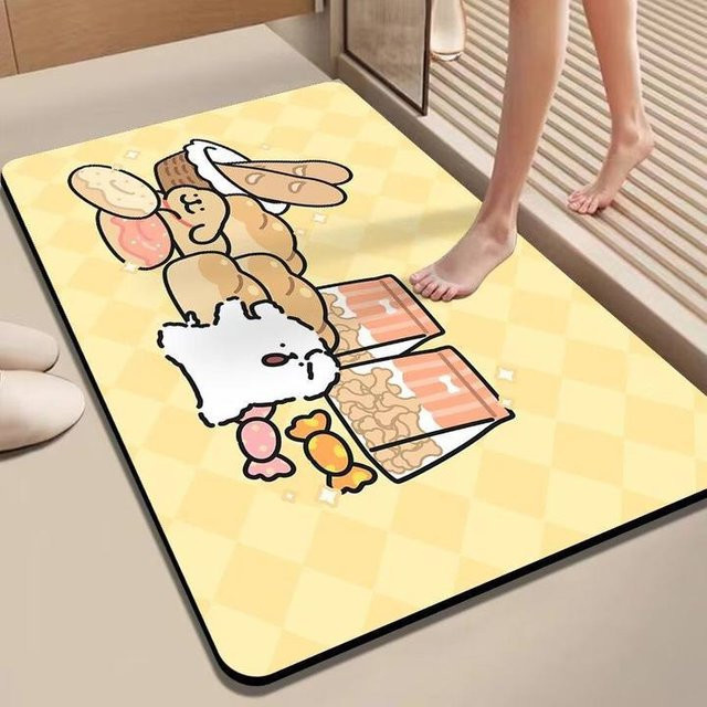 Yiran Furniture Cartoon Kieselgurmatte Rutschfeste Saugfähige Badezimmerfußmatte in Gelb, B/T: 60 x 40 cm - Bild 1