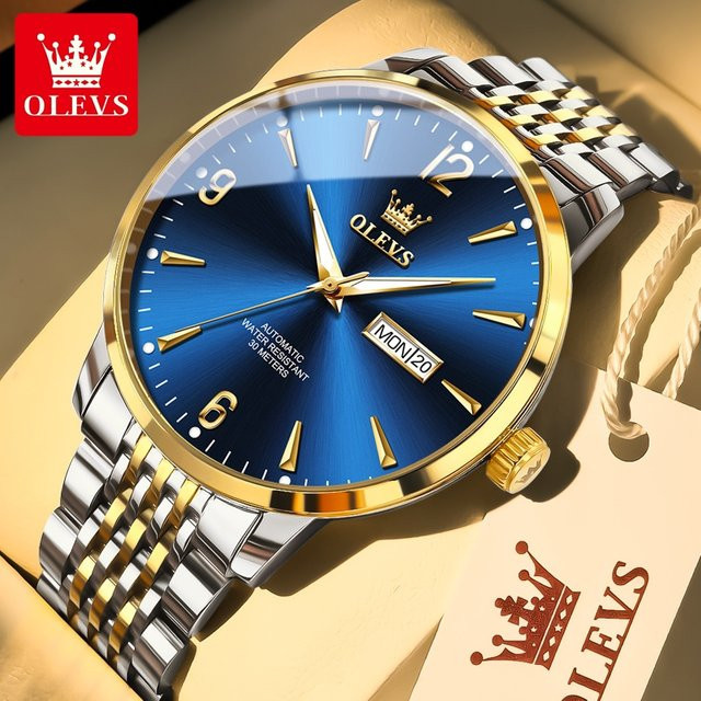 OLEVS Armbanduhr Automatik, Edelstahl, Bicolor, Dual-Kalender, Herren - Bild 1