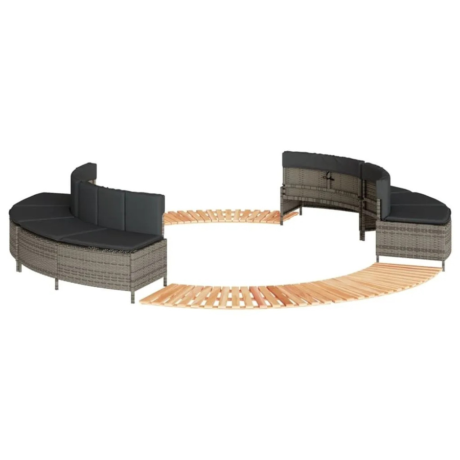vidaXL Whirlpool-Umrandung aus grauem Poly-Rattan und geöltem Akazien-Massivholz - Bild 2