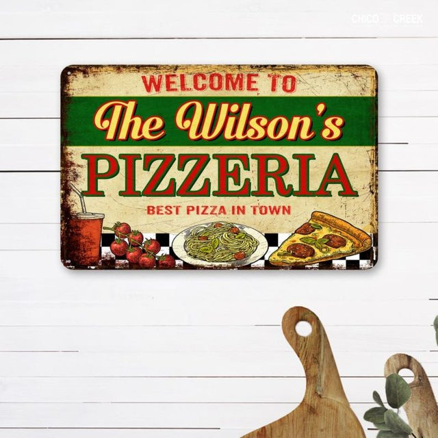 Personalisiertes Pizzeria-Schild von CIFBUY in Weiß und Multicolour, Vintage Metall-Wanddekoration für deine Küche - Bild 1