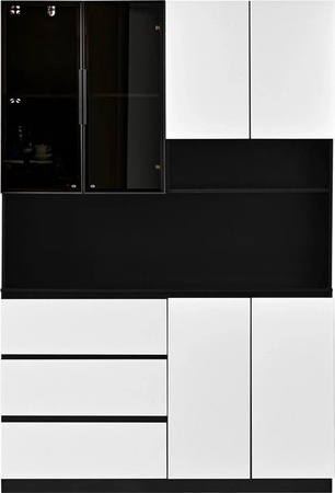 Merax Küchenvitrine in Weiß mit Glastüren und integrierter LED-Beleuchtung, B/T/H: 120,5 x 40 x 180 cm