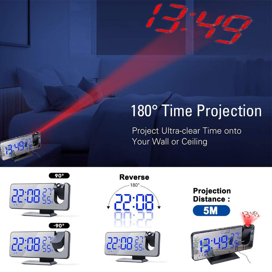 ZCXU LED Digital Projektionswecker mit FM-Radio in Schwarz und Blau - Bild 9