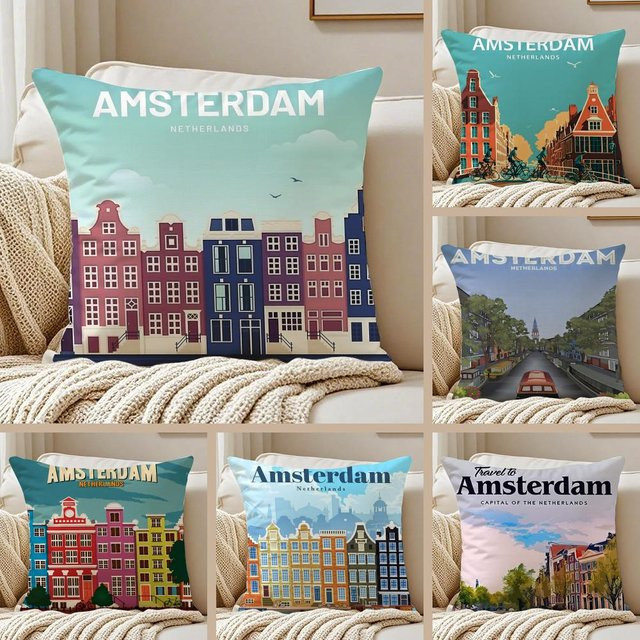 A-Amsterdam Kissenbezug aus weichem Plüsch in Weiß und Multicolour, quadratisch, B/B: 30 x 30 cm - Bild 1