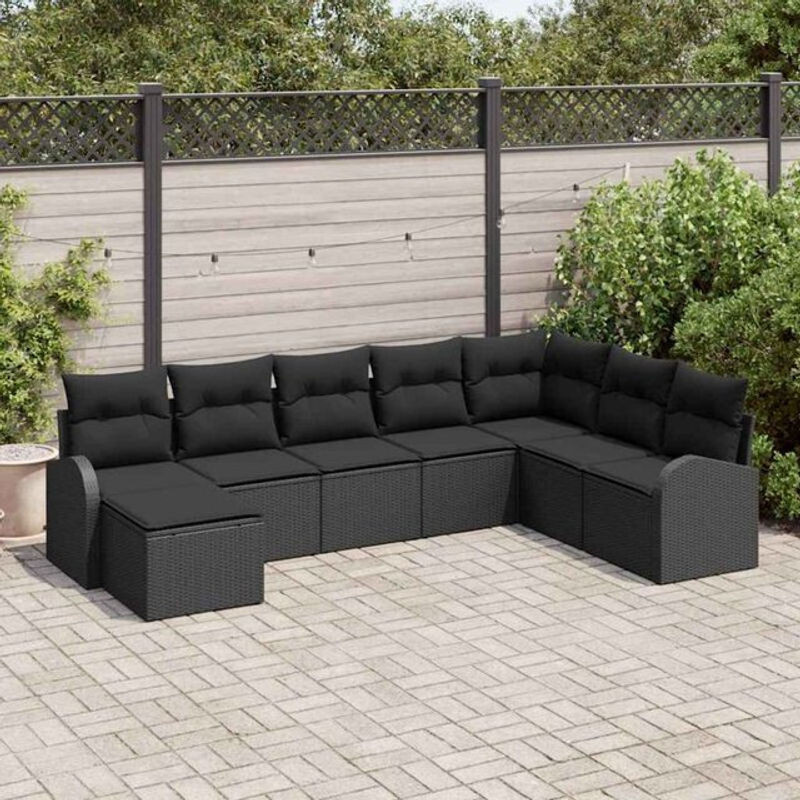 vidaxl Garten-Sofa-Set aus Poly-Rattan mit 8 Kissen in Schwarz - Bild 1