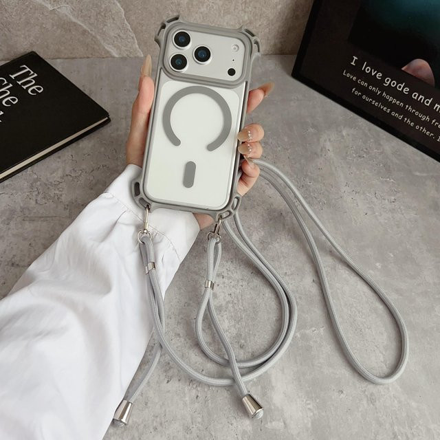 YULIN Stoßfeste Klare Hülle mit Lanyard-Aufhängung und Magnetischer Kabelloser Ladefunktion für iPhone 17 Air 16 15 14 13 12 11 Pro Max Plus 16E, Transparent - Bild 1