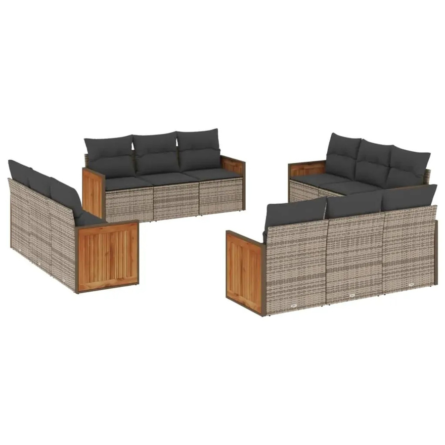 vidaXL 12-tlg. Garten-Sofagarnitur aus Polyrattan in Grau mit UV-beständigen Kissen - Bild 2