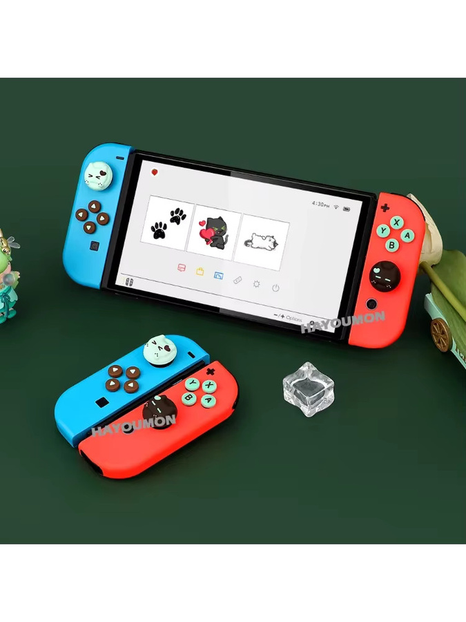 Pogopirate Katzen-Joystickschutzkappen und ABXY-Tasten-Aufkleber-Set für Nintendo Switch und Switch Lite, Multicolor - Bild 6
