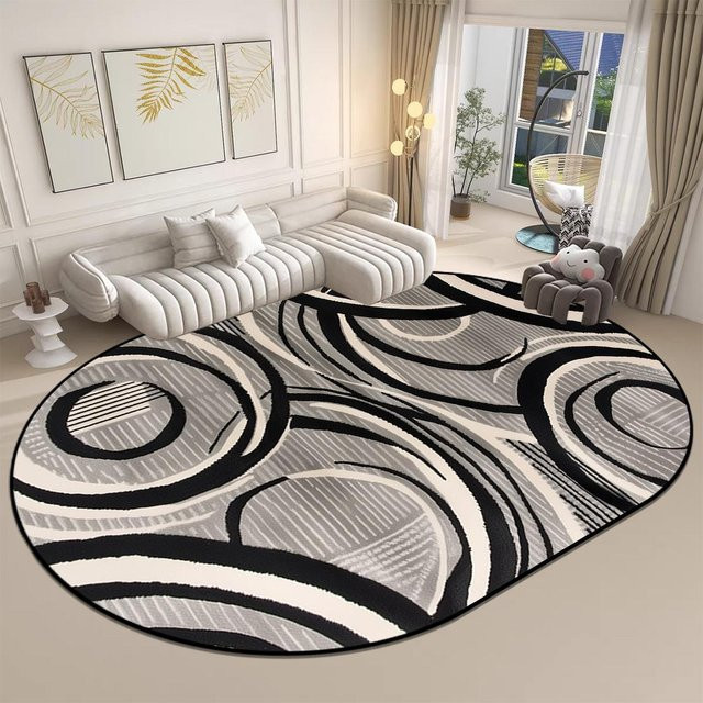 Ovaler Teppich Karpetti in Grau, modern und gestreift, waschbar und rutschfest, B: 200 cm, T: 230 cm - Bild 1